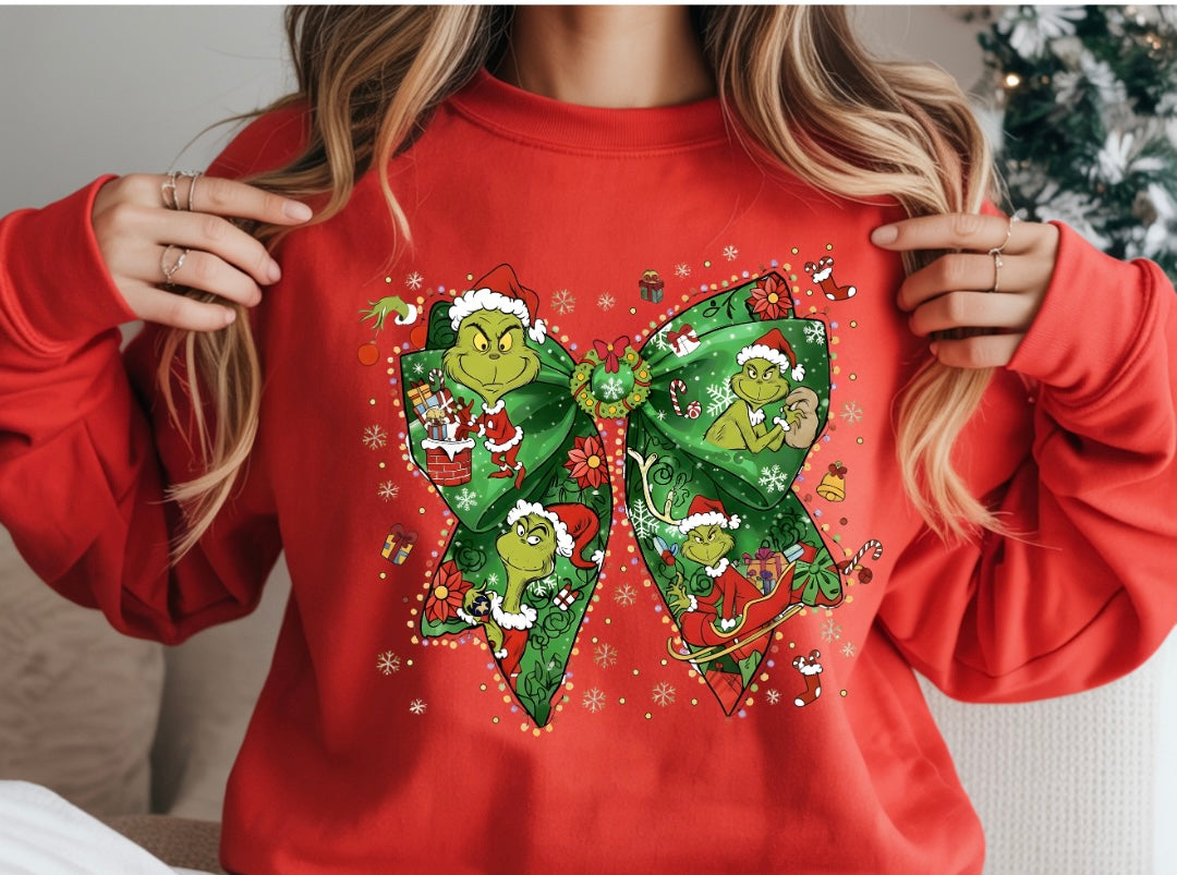 Grinch Bow Christmas Sweaters