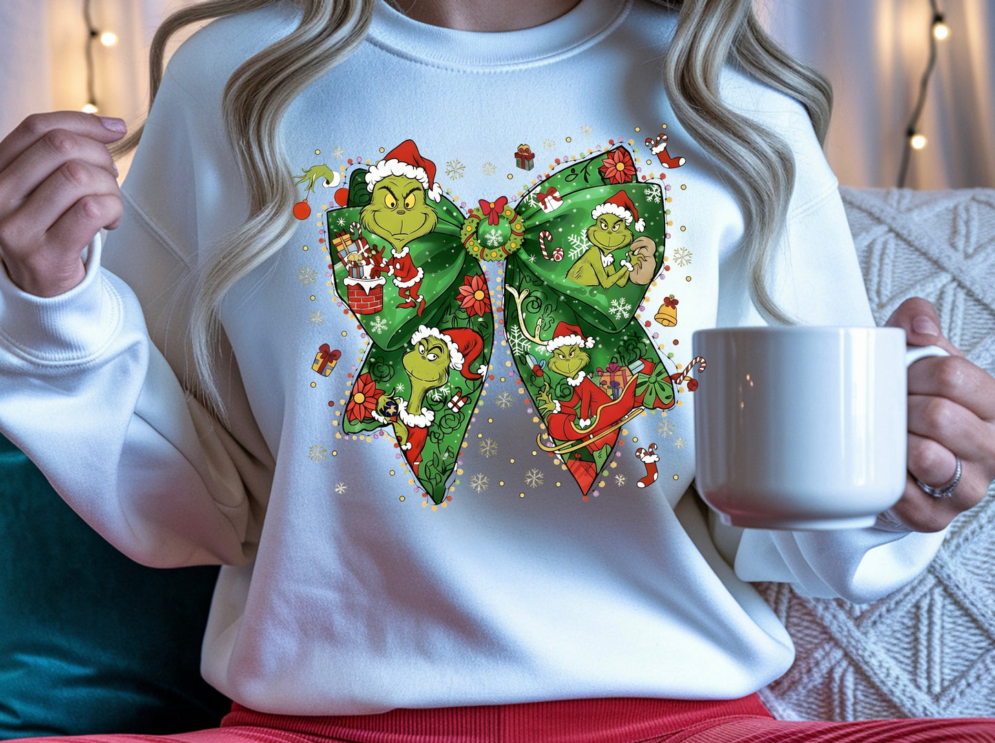 Grinch Bow Christmas Sweaters