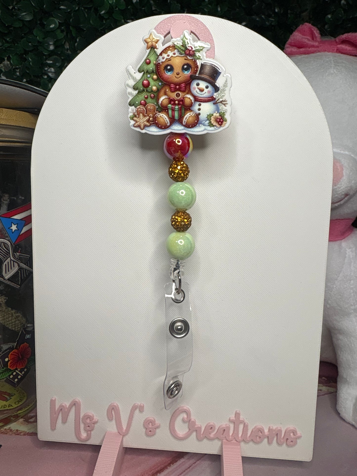 Gingerbread with snowman badge reel