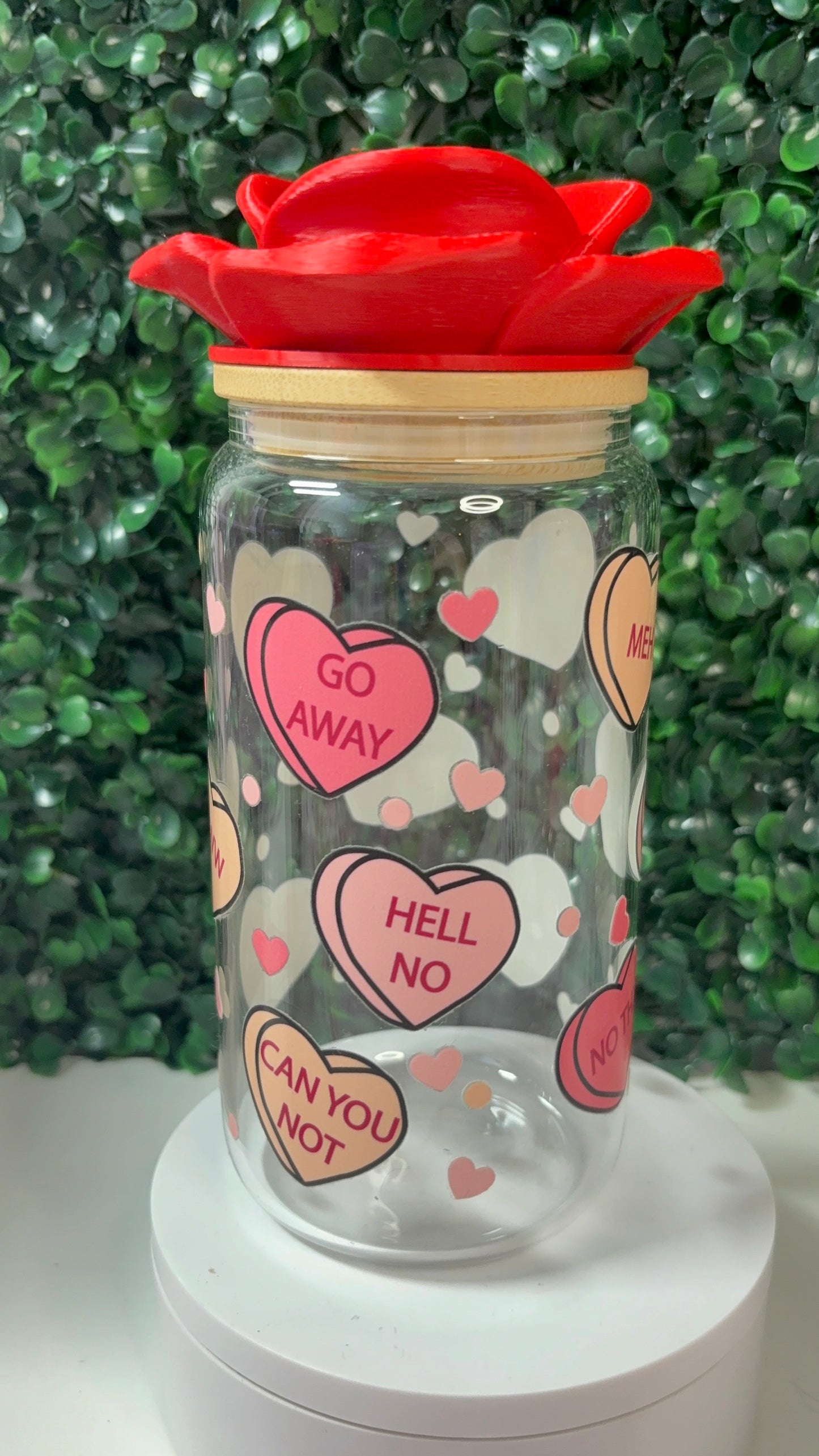Anti-Valentine Glass 16oz Cup (rose not included)