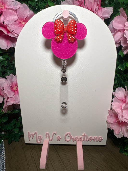 Pink Minnie Mouse badge reels