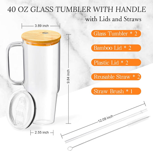 40oz Glass Tumbler with Handle