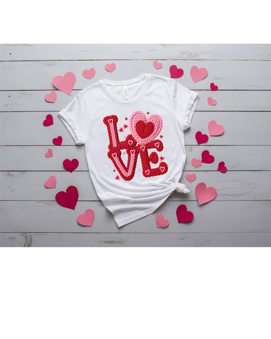 Red and Pink LOVE crochet Valentine Tshirt
