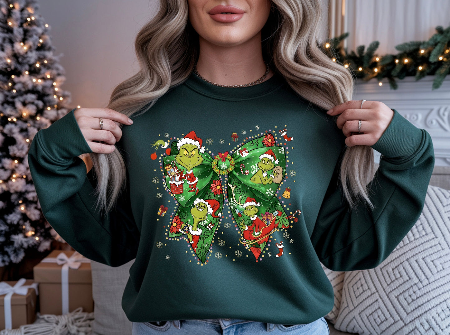 Grinch Bow Christmas Sweaters