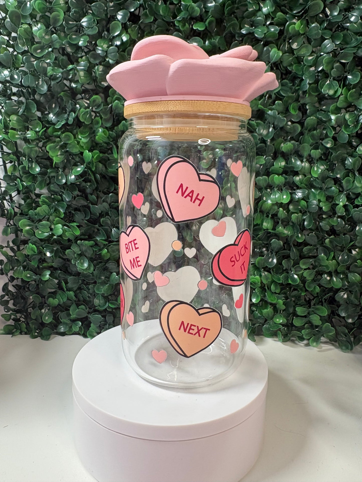Anti-Valentine Glass 16oz Cup (rose not included)