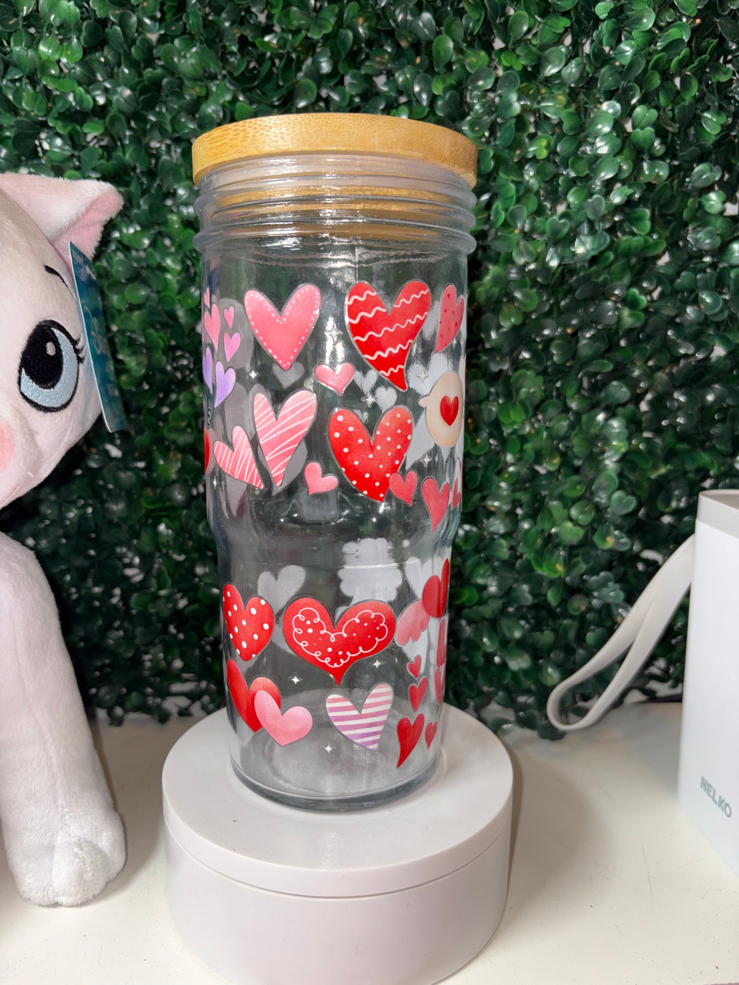 20oz Glass Valentine Cup with Handle