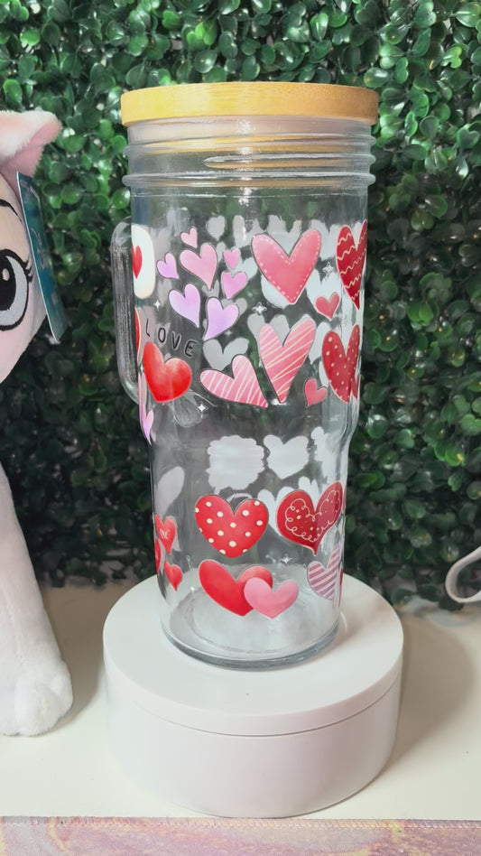 20oz Glass Valentine Cup with Handle