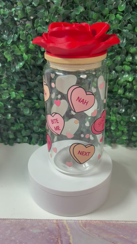 Anti-Valentine Glass 16oz Cup (rose not included)